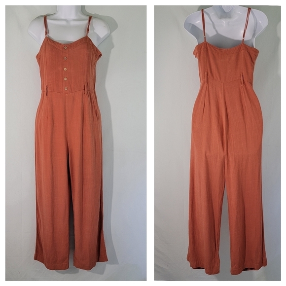 By Together + Collection Women's Dusty Pink Linen Blend Tank Romper Sz S Pocket - Picture 1 of 11